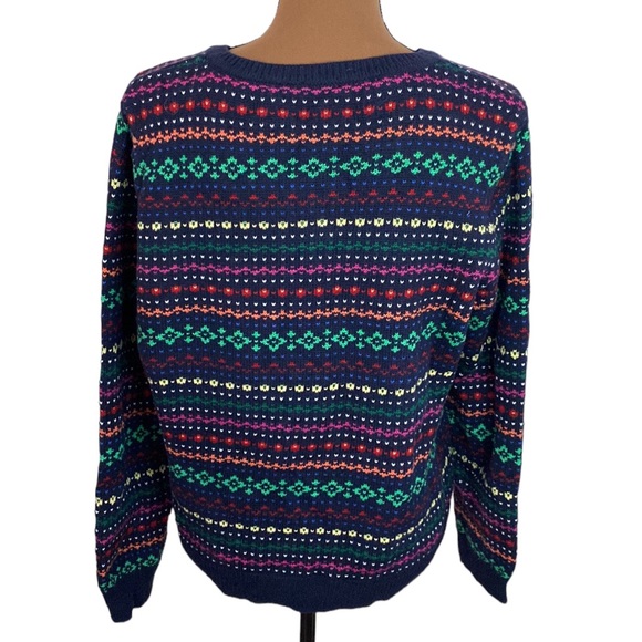 Talbots navy wool blend fair isle colorful sweater cardigan with sequins size L - Picture 2 of 13